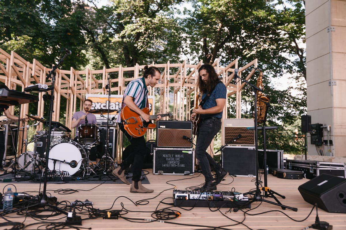 Live music performance with warm stage lighting