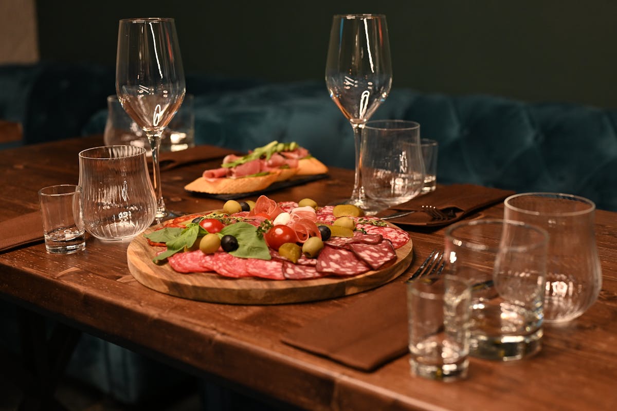 Wine glasses and tasting setup
